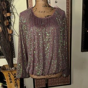 Elegant Sequin Women's Blouse in Purple